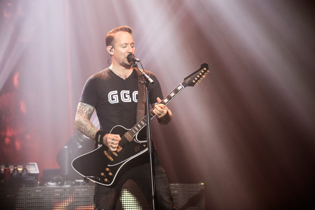 Michael Poulsen, lead singer guitarist of the heavy metal band Volbeat, at Rockhal in Luxembourg during their "Rewind, Replay, Rebound" tour in 2019