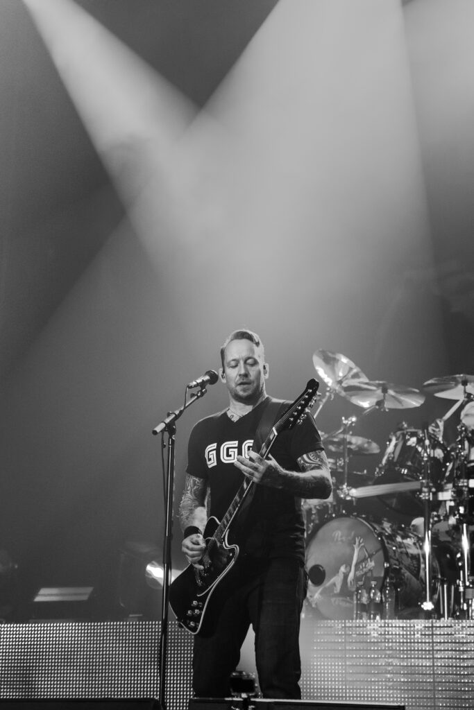 Michael Poulsen, lead singer guitarist of the heavy metal band Volbeat, at Rockhal in Luxembourg during their "Rewind, Replay, Rebound" tour in 2019