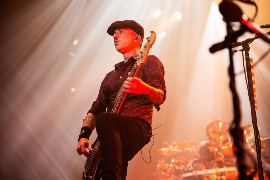 Kaspar Boye Larsen, bassist of the danish heavy metal band Volbeat, at Rockhal in Luxembourg during their "Rewind, Replay, Rebound" tour in 2019