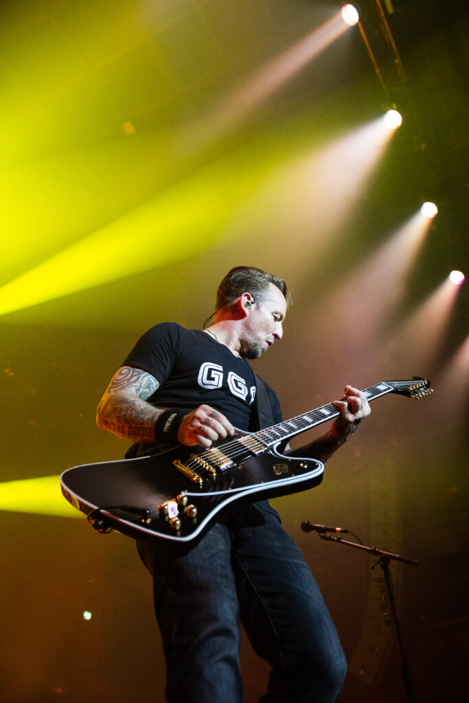 Michael Poulsen, lead singer guitarist of the heavy metal band Volbeat, at Rockhal in Luxembourg during their "Rewind, Replay, Rebound" tour in 2019