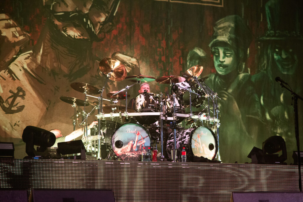 Jon Larsen, drummer of the danish heavy metal band Volbeat, at Rockhal in Luxembourg during their "Rewind, Replay, Rebound" tour in 2019
