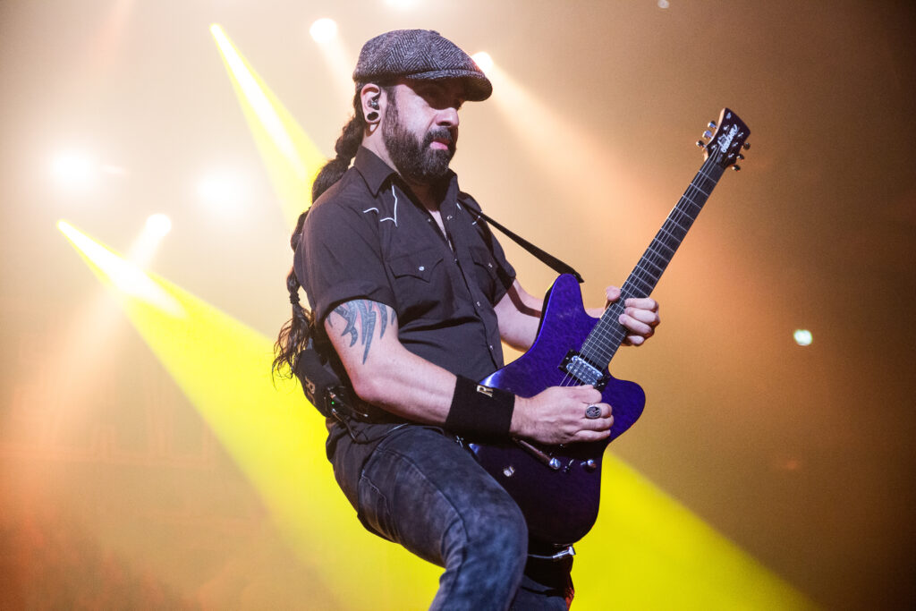 Rob Caggiano, guitarist of the heavy metal band Volbeat, at Rockhal in Luxembourg during their "Rewind, Replay, Rebound" tour in 2019
