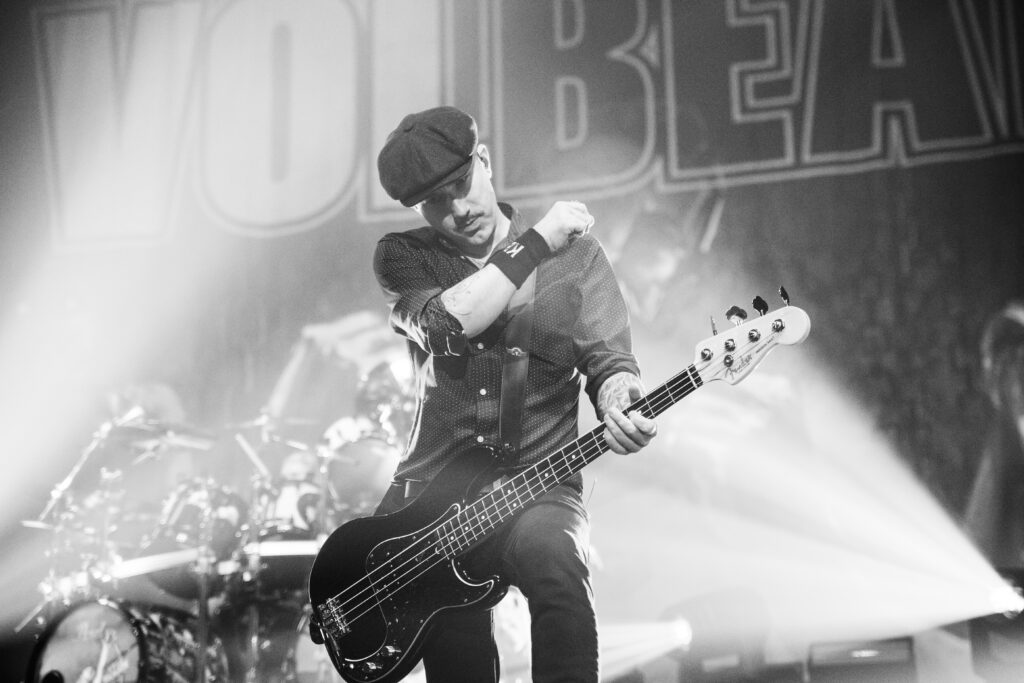 Kaspar Boye Larsen, bassist of the danish heavy metal band Volbeat, at Rockhal in Luxembourg during their "Rewind, Replay, Rebound" tour in 2019