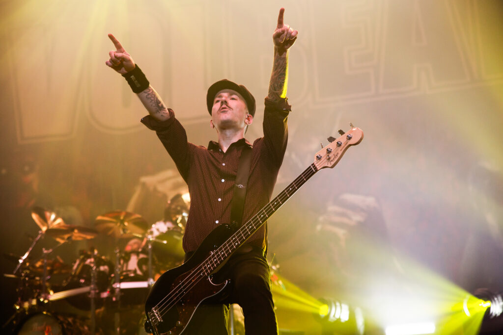 Kaspar Boye Larsen, bassist of the danish heavy metal band Volbeat, at Rockhal in Luxembourg during their "Rewind, Replay, Rebound" tour in 2019
