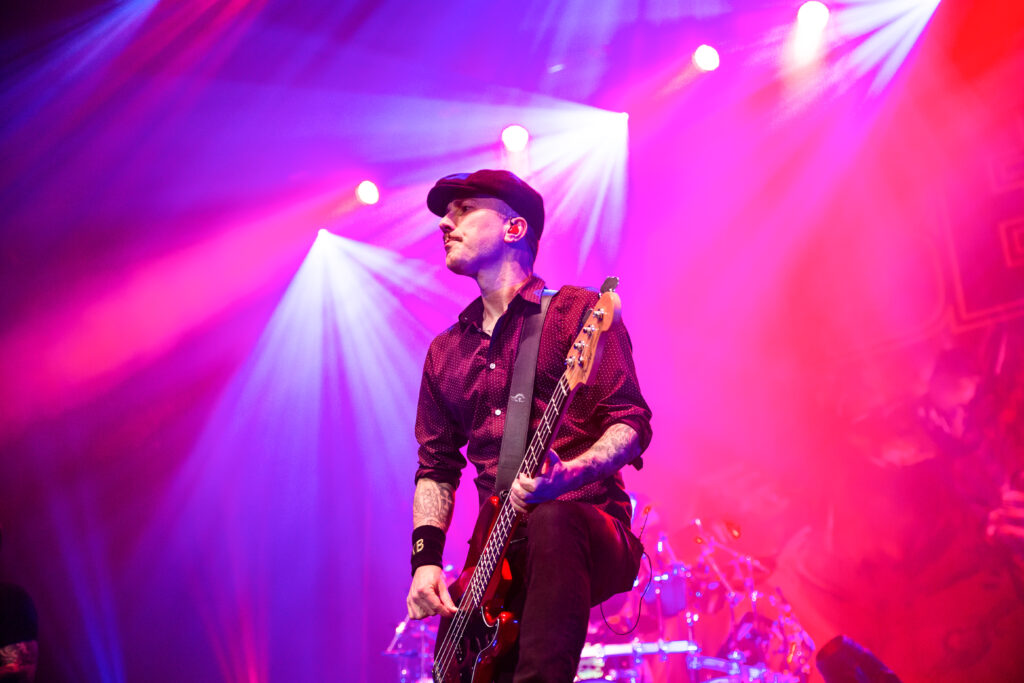 Kaspar Boye Larsen, bassist of the danish heavy metal band Volbeat, at Rockhal in Luxembourg during their "Rewind, Replay, Rebound" tour in 2019