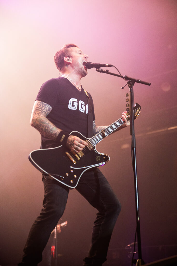 Michael Poulsen, lead singer guitarist of the heavy metal band Volbeat, at Rockhal in Luxembourg during their "Rewind, Replay, Rebound" tour in 2019