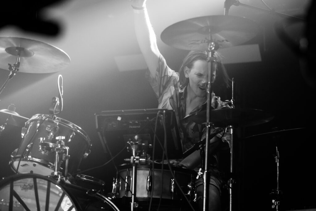 Michi Mentgen, drummer of the Luxembourgish band Seed to Tree, during their album release show at Den Atelier in Luxembourg, September 2023