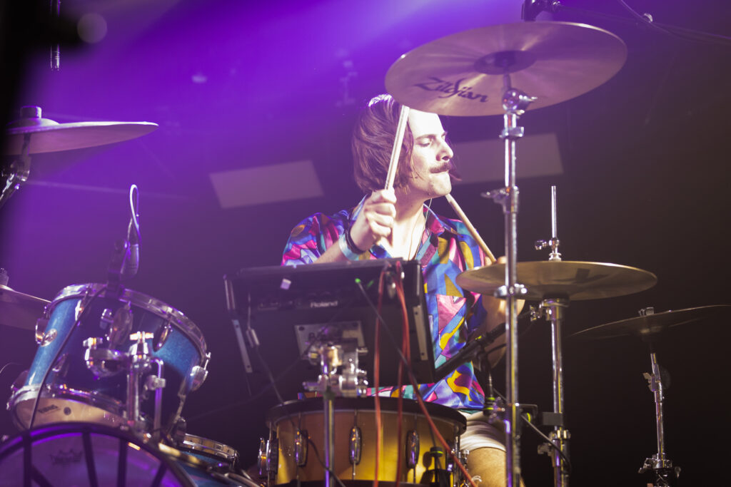 Michi Mentgen, drummer of the Luxembourgish band Seed to Tree, during their album release show at Den Atelier in Luxembourg, September 2023