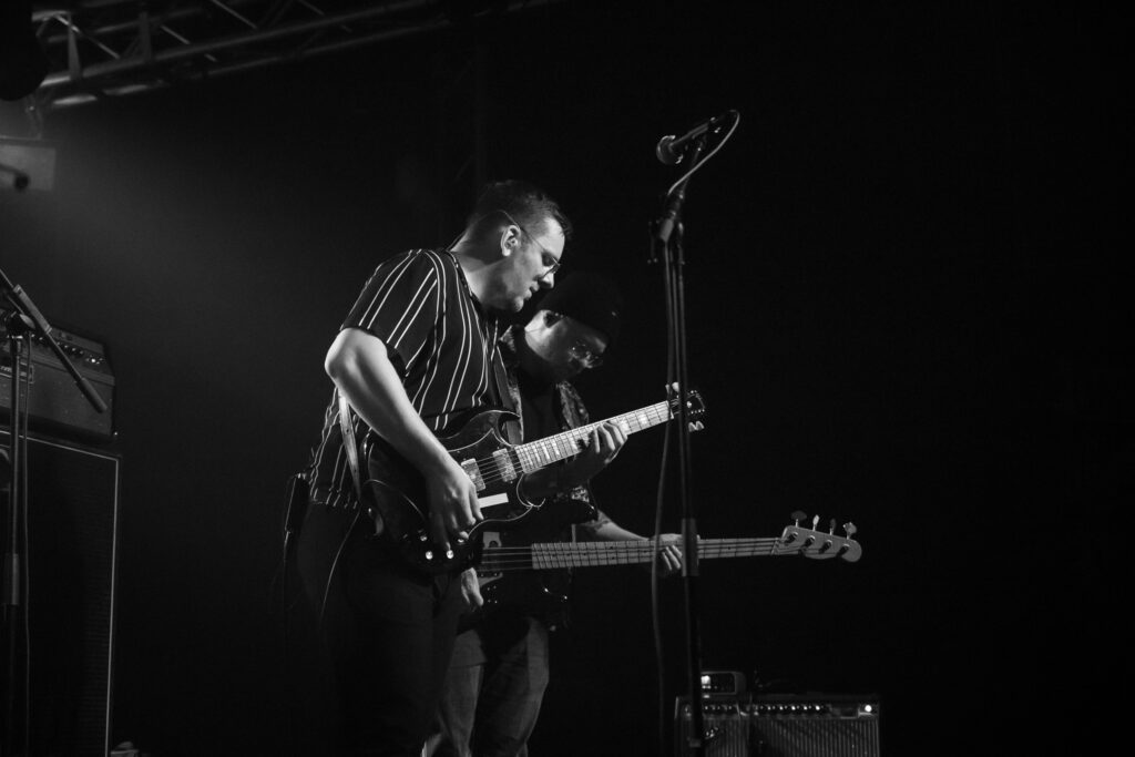 Sven Schmeler, guitarist of the Luxembourgish band The Cookie Jar Complot, during a show at den Atelier