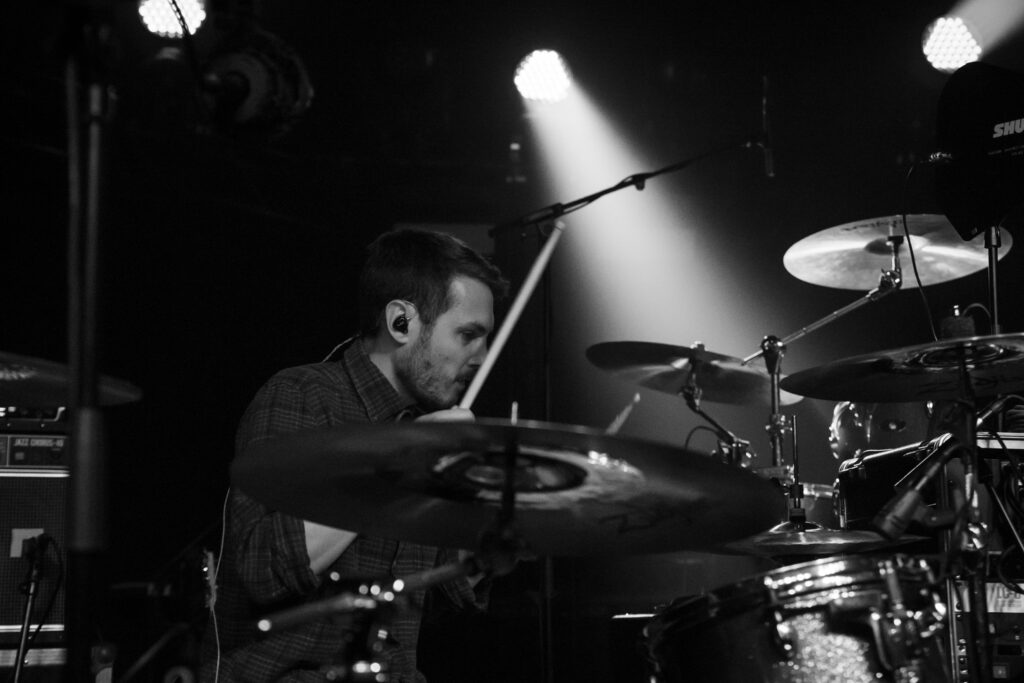 Gilles Glesener, drummer of the Luxembourgish band The Cookie Jar Complot, during a show at den Atelier