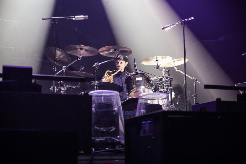 Ben Turk aka Ralathor, drummer of Gloryhammer, during their show at the Rockhal in Luxembourg in 2019
