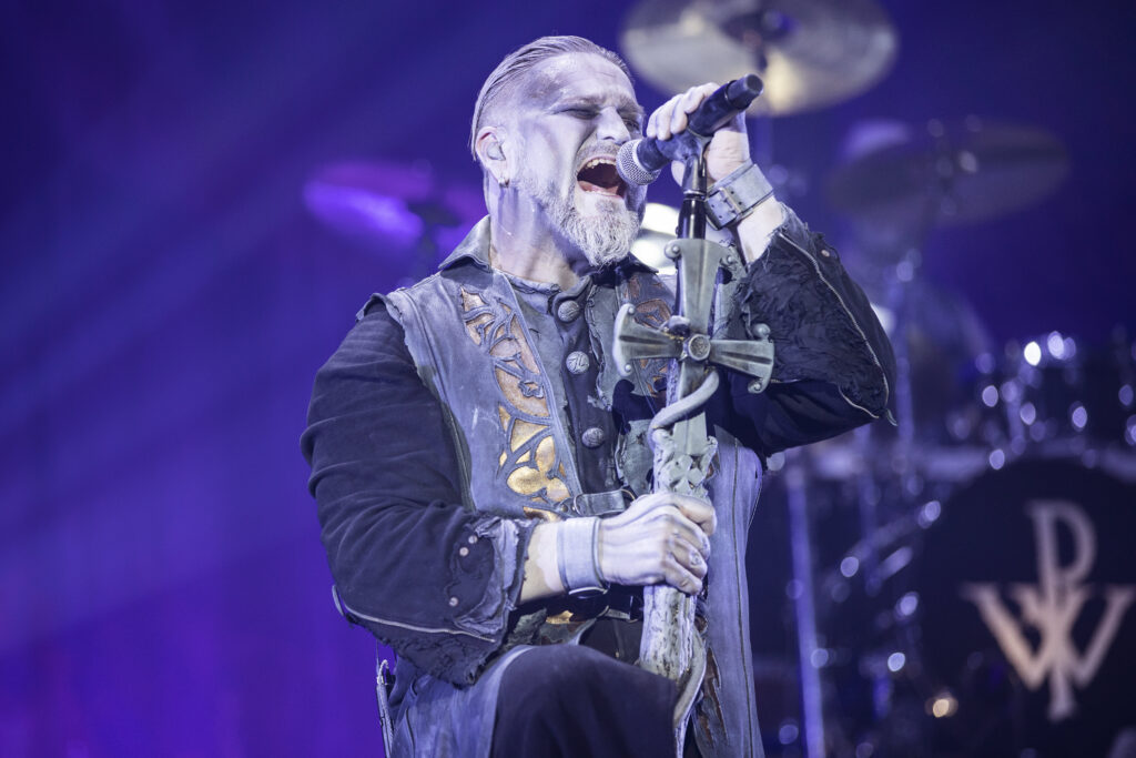 Attila Dorn, lead singer of the German heavy metal band Powerwolf during their show at the Rockhal in Luxembourg in 2019