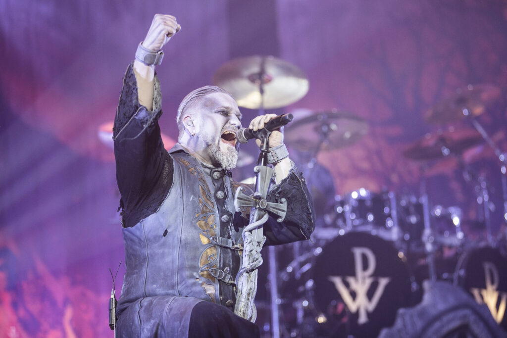 Attila Dorn, lead singer of the German heavy metal band Powerwolf during their show at the Rockhal in Luxembourg in 2019