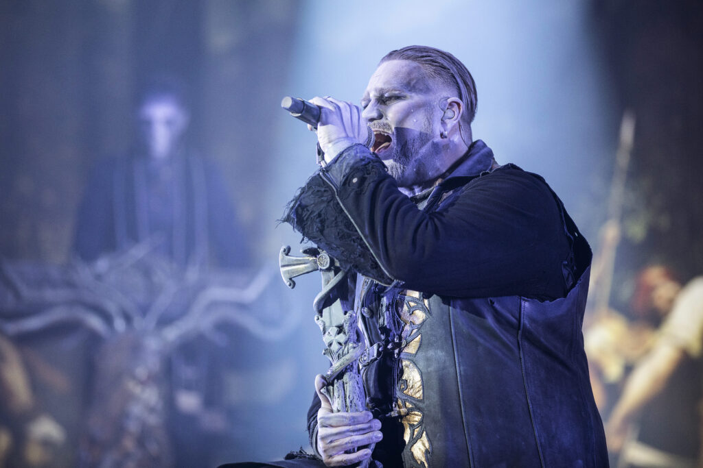 Attila Dorn, lead singer of the German heavy metal band Powerwolf during their show at the Rockhal in Luxembourg in 2019