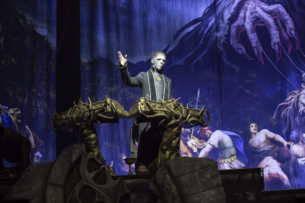 Falk Maria Schlegel, keyboarder of the German heavy metal band Powerwolf during their show at the Rockhal in Luxembourg in 2019