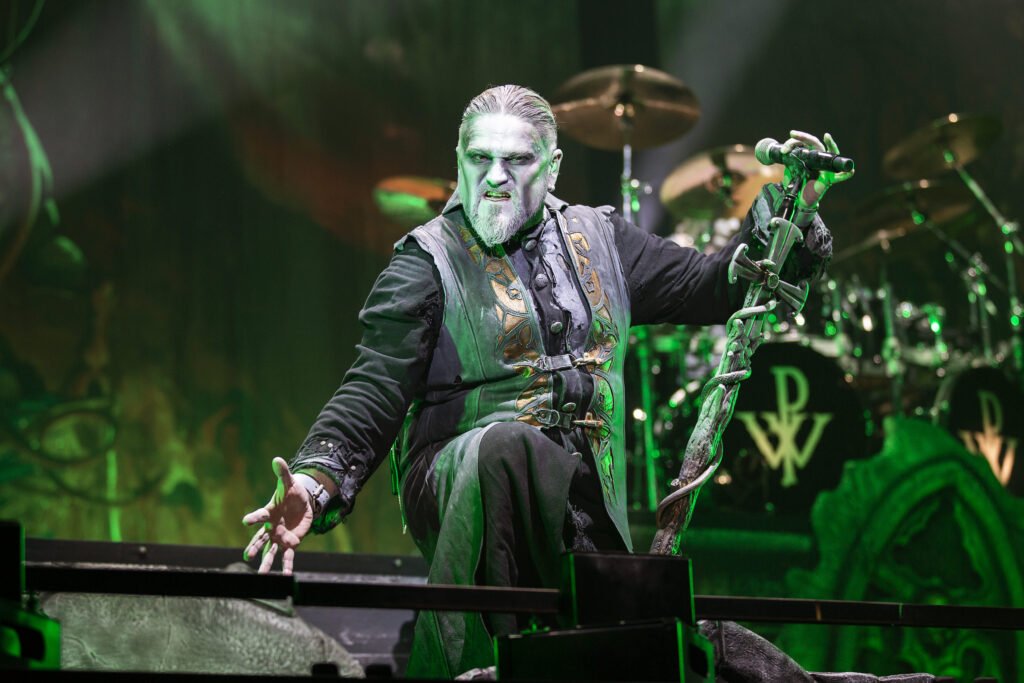 Attila Dorn, lead singer of the German heavy metal band Powerwolf during their show at the Rockhal in Luxembourg in 2019