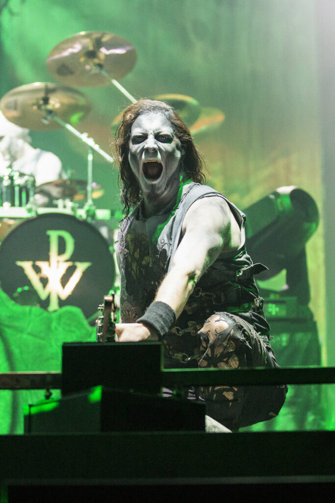 Matthew Greywolf, guitarist of the German heavy metal band Powerwolf during their show at the Rockhal in Luxembourg in 2019