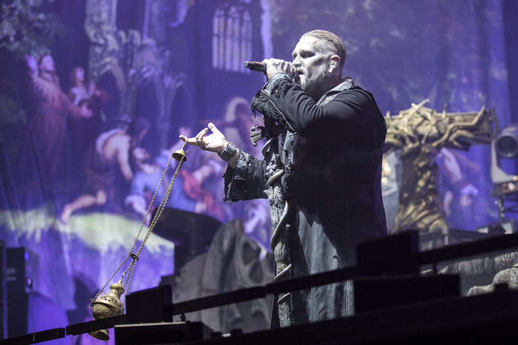 Attila Dorn, lead singer of the German heavy metal band Powerwolf during their show at the Rockhal in Luxembourg in 2019