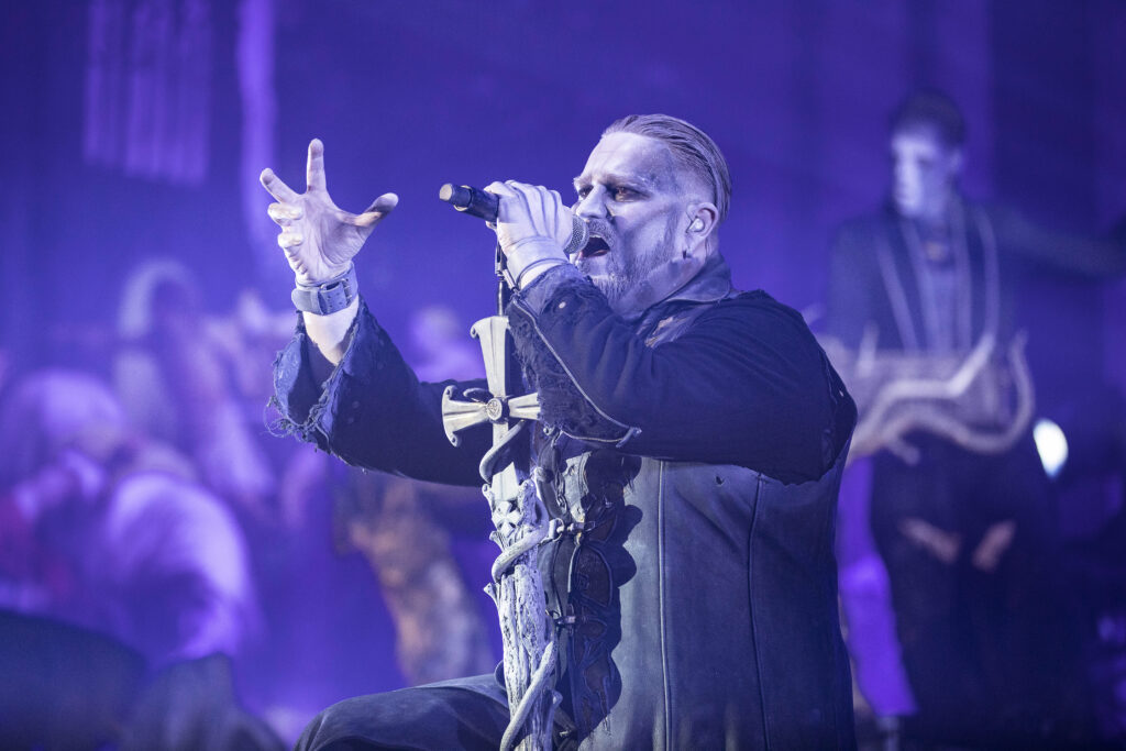 Attila Dorn, lead singer of the German heavy metal band Powerwolf during their show at the Rockhal in Luxembourg in 2019