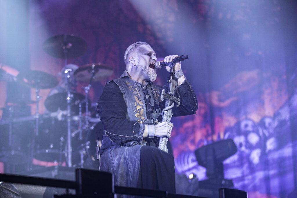 Attila Dorn, lead singer of the German heavy metal band Powerwolf during their show at the Rockhal in Luxembourg in 2019