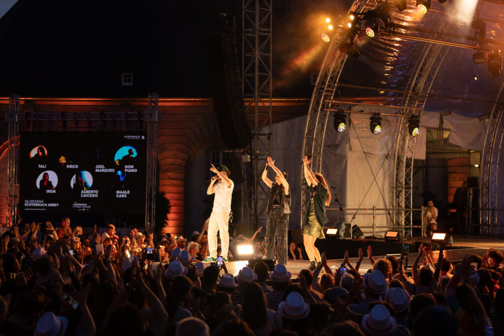Krick, Joel Marques and Tali, the three winners of the Luxembourg Song Contest 2024, live at Echterlive Music Festival in Echternach